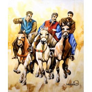 Momin Khan, 24 x 30 Inch, Acrylic on Canvas, Buzkashi Painting, AC-MK-136